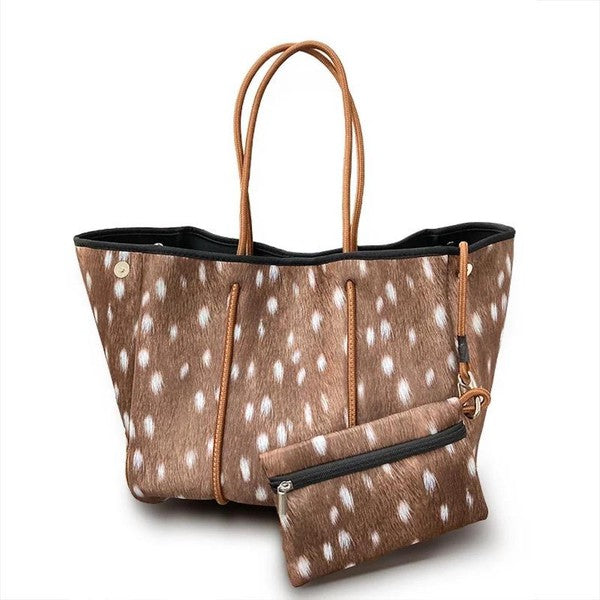 Spotted Fawn Print Neoprene Tote