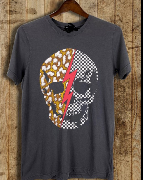 Checkered Leopard Distressed Skull Tee (2 Colors)