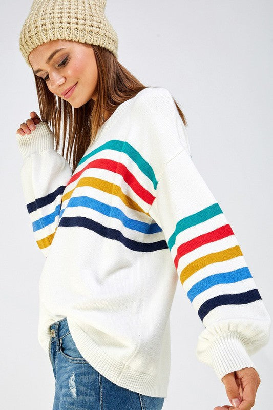 Rainbow Stripe Oversize Sweater (2 Colors)