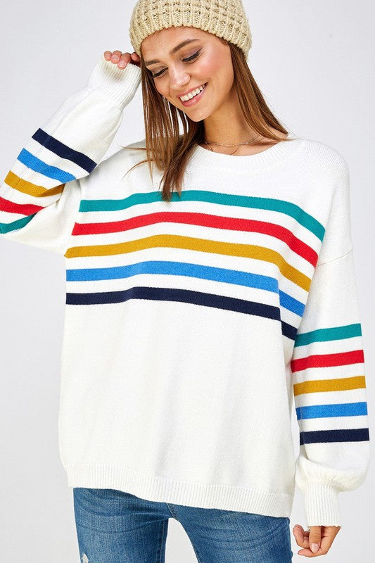 Rainbow Stripe Oversize Sweater (2 Colors)