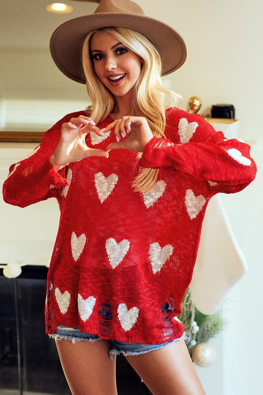 Distressed Hearts Sweater (2 Colors)