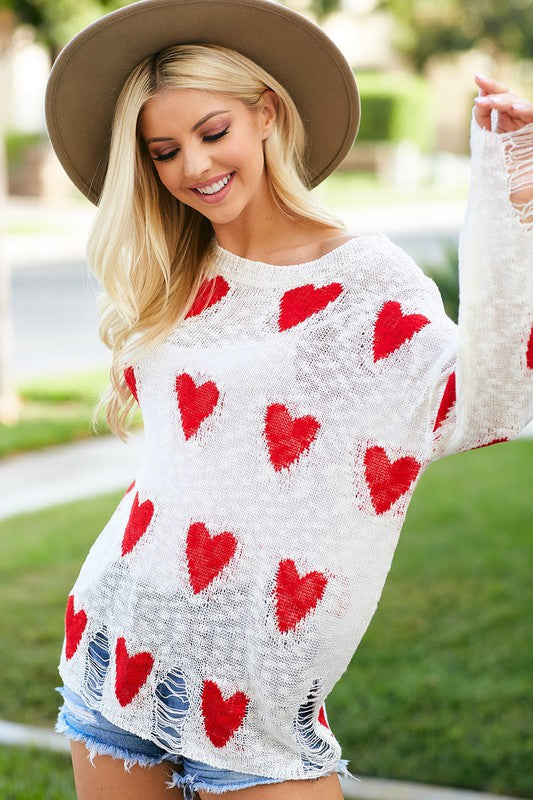 Distressed Hearts Sweater (2 Colors) – Gunny Sack and Co