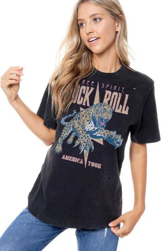 Vintage Rock & Roll America Tour Leopard Distressed Tee