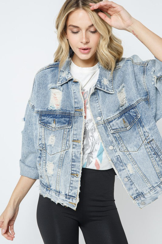 【SCENERITY】Tobin Damage Denim Jacket Tobin Damage Denim Jacket - SCENERITY | 60% - Asian Fashion