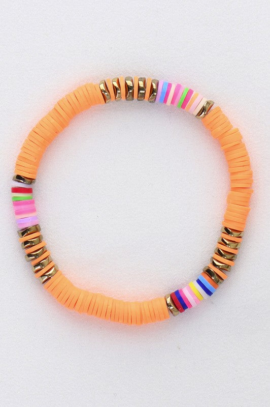 Multicolored Polymer Clay Flat Disc Bead Heishi Bracelet (10 Colors)