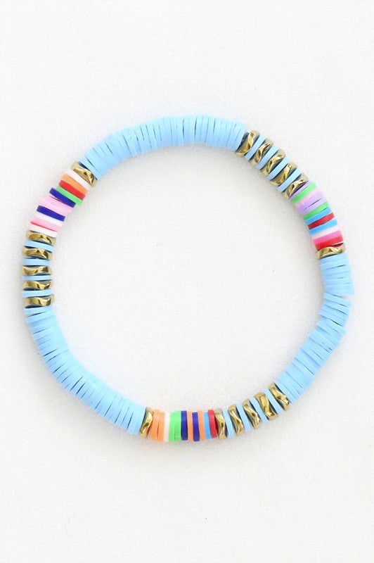 Multicolored Polymer Clay Flat Disc Bead Heishi Bracelet (10 Colors)