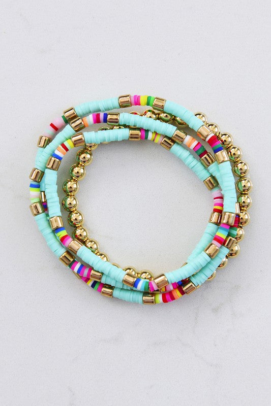 Multicolor Rubber Flat Disc Bead Bracelet Set