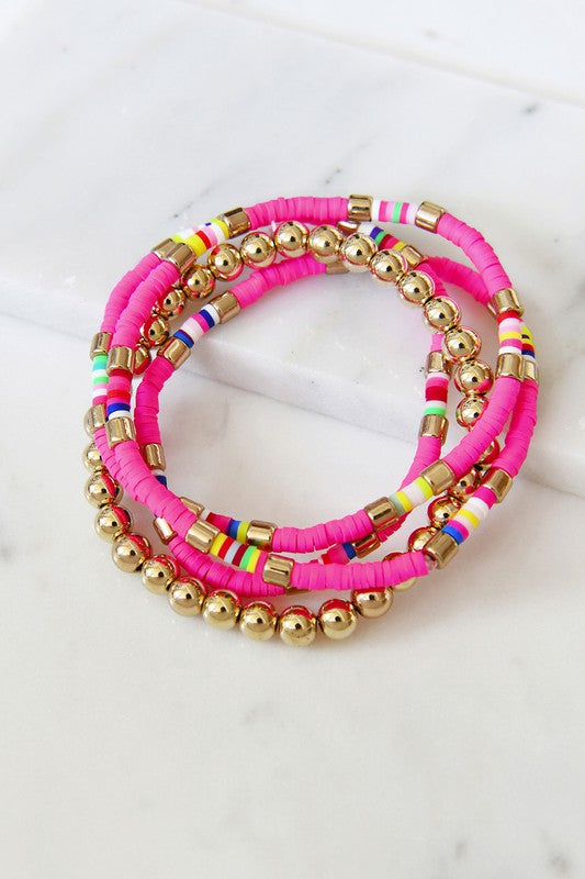 Multicolor Rubber Flat Disc Bead Bracelet Set
