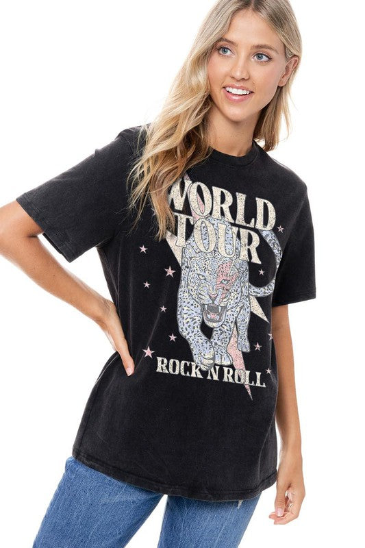 Vintage World Tour Rock and Roll Cheetah Tee (2 Colors)