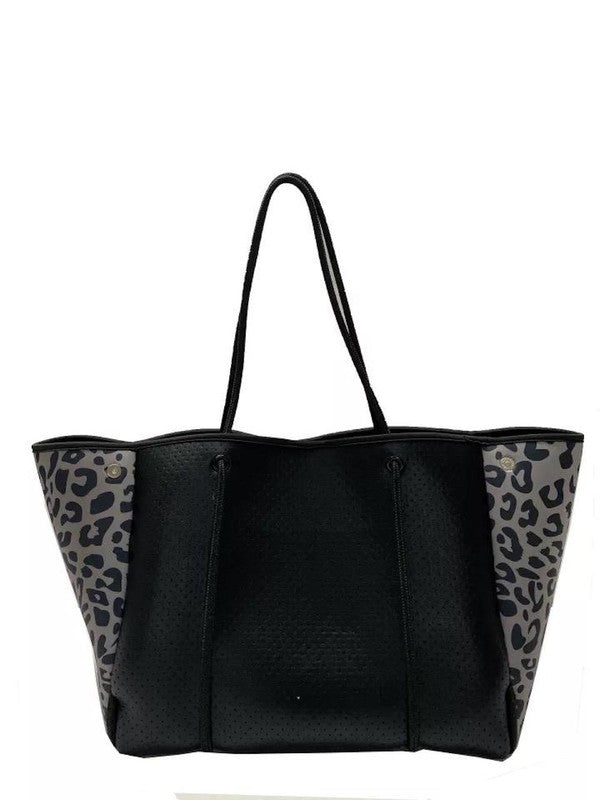 Grey Leopard and Black Neoprene Tote – Gunny Sack and Co