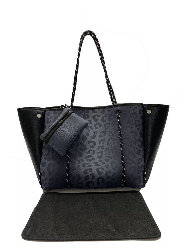 Neoprene Tote Bag With Black Design With Gold Stripe 