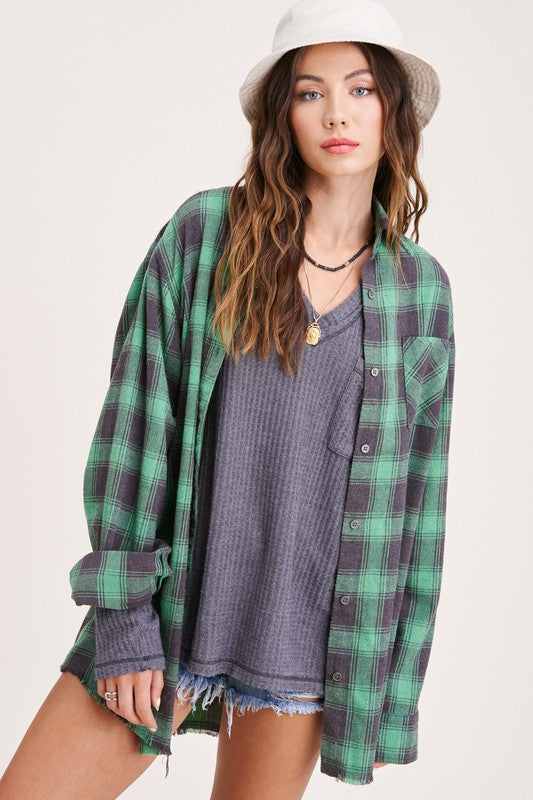 Raw Edge Vintage Plaid Shirt (3 Colors)