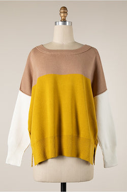 Mustard Color Block Sweater