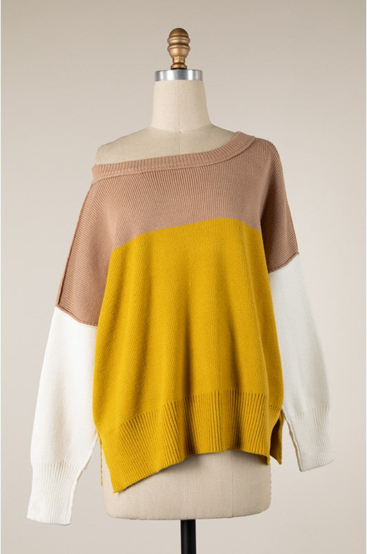 Mustard Color Block Sweater
