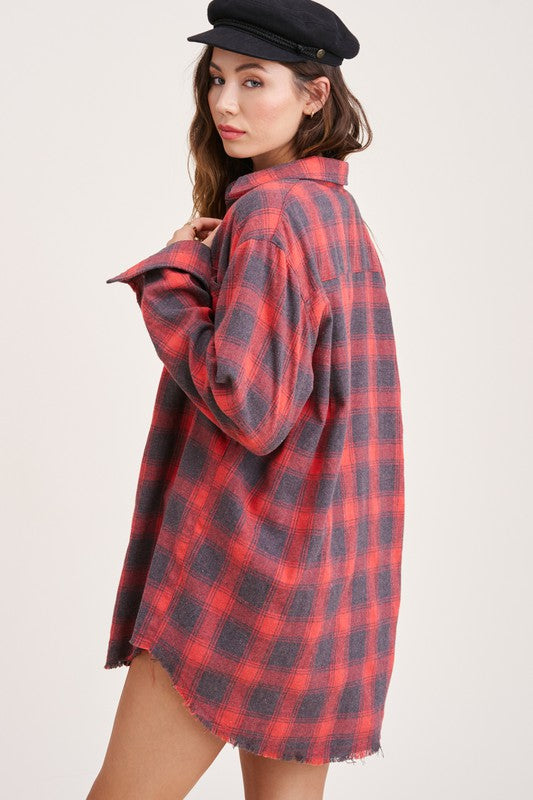 Raw Edge Vintage Plaid Shirt (3 Colors)