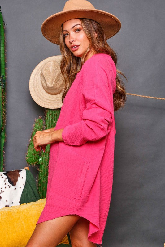 In a Heartbeat Pink Button Up Tunic