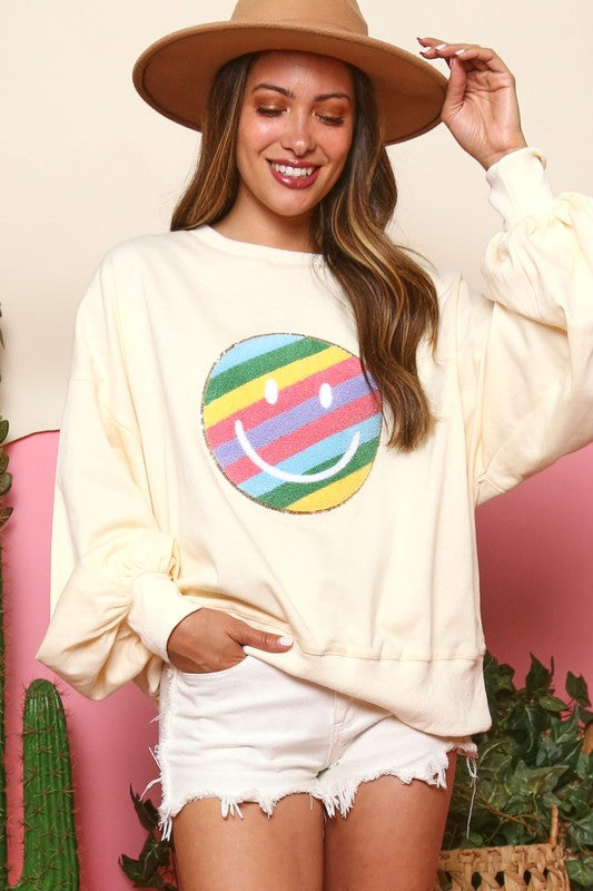 Rainbow Smiley Patch Sweatshirt