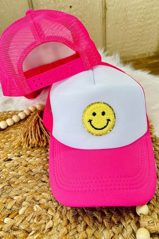 Smiley Chenille Patch Trucker Hat