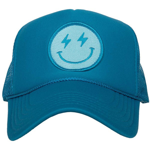 Turquoise Lightning Smiley Face Trucker Hat