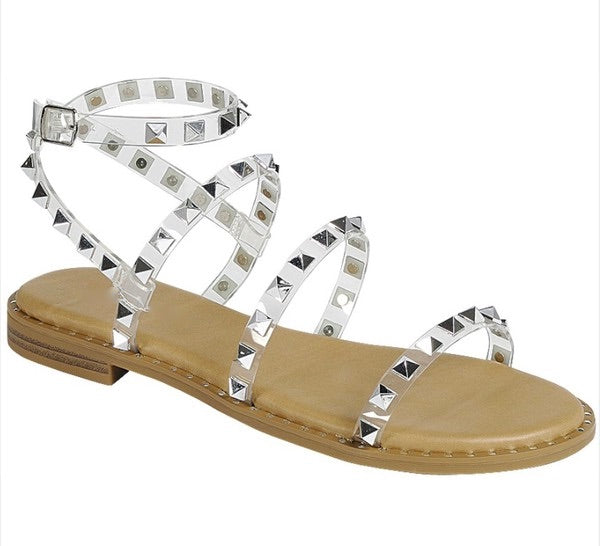 Clearly Studded Sandal (Tan)