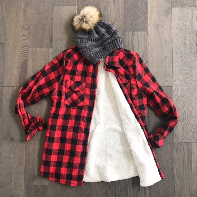 ビスクローネさえら上着 Sherpa Fleece Lined Flannel Jacket (2 Colors) – Gunny Sack