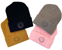 Smiley Face Embroidered Beanie (4 Colors)