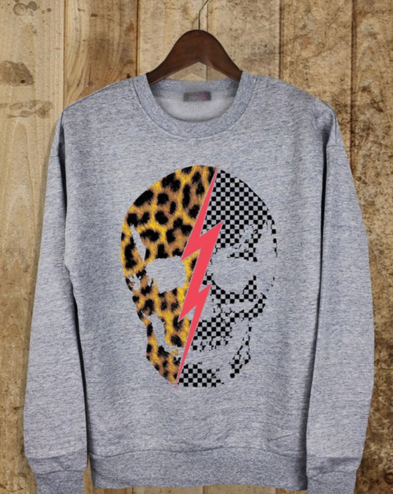 Checkered Leopard Skull Sweatshirt (2 Colors)