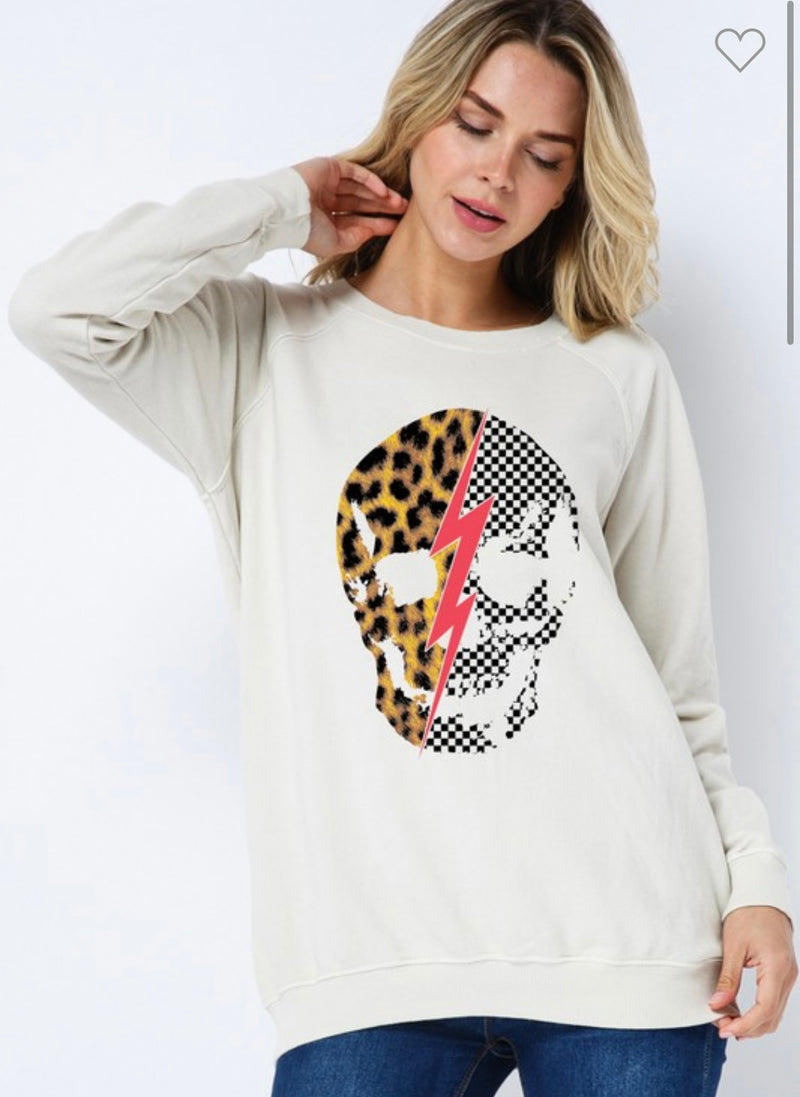 PREORDER Checkered Leopard Skull Sweatshirt (2 Colors)