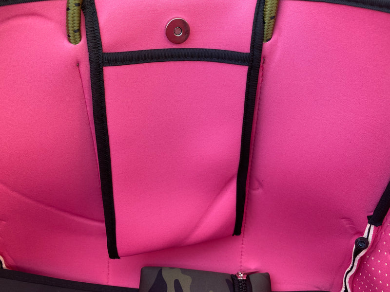 Bubble Gum Pink Stripe Camo Neoprene Bag