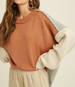 Clay and Mint Color Block Sweater