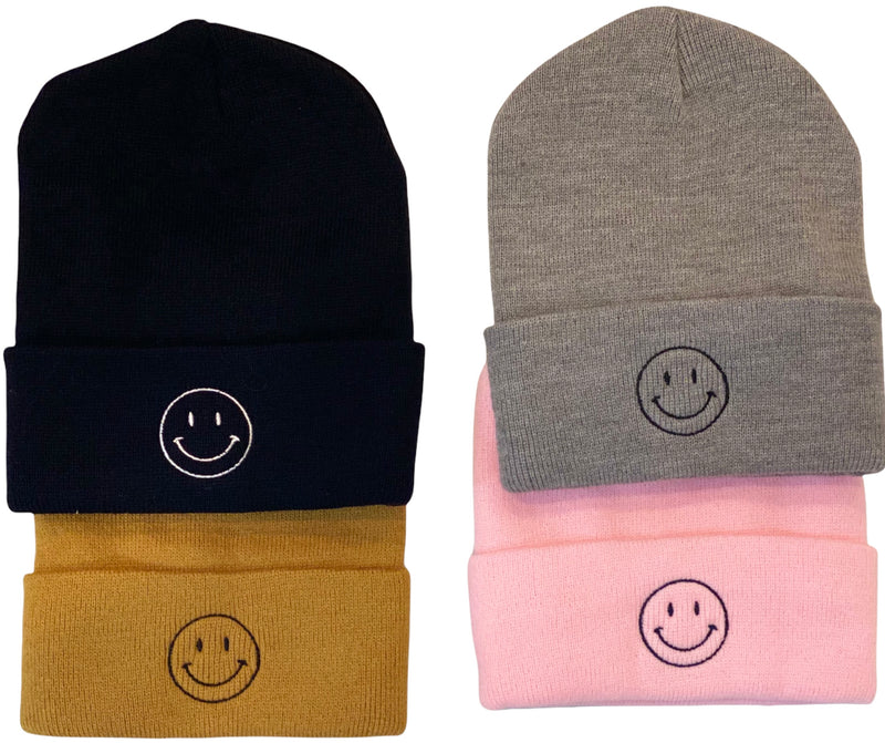 Smiley Face Embroidered Beanie (4 Colors)
