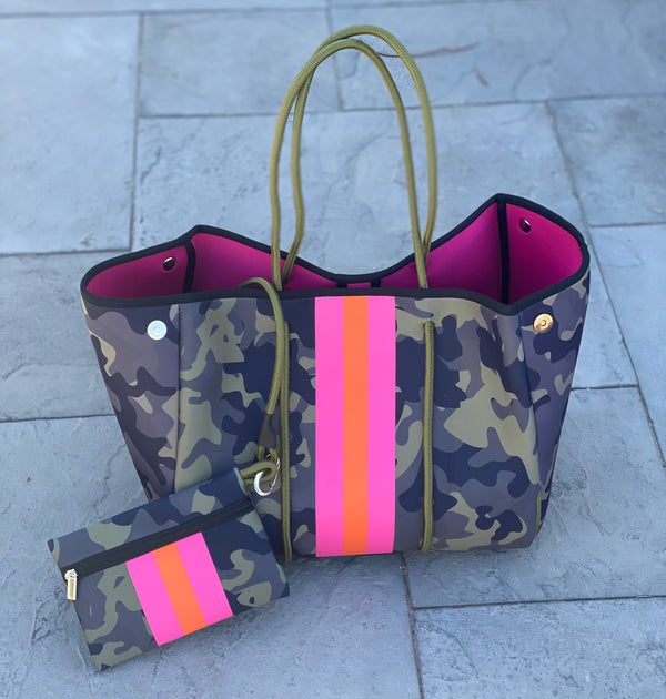 Joseph's Clothier — Vski Bags Pink Tie Dye Neoprene Bag With Gray Stripe (  Gray Rope )