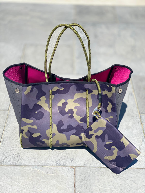 Lavender Stripe Camo Neoprene Bag