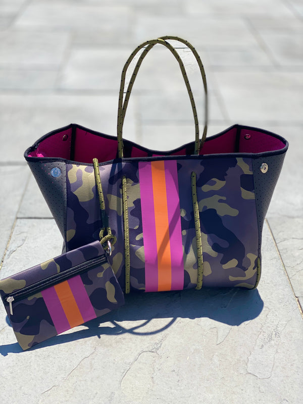 Lavender Stripe Camo Neoprene Bag